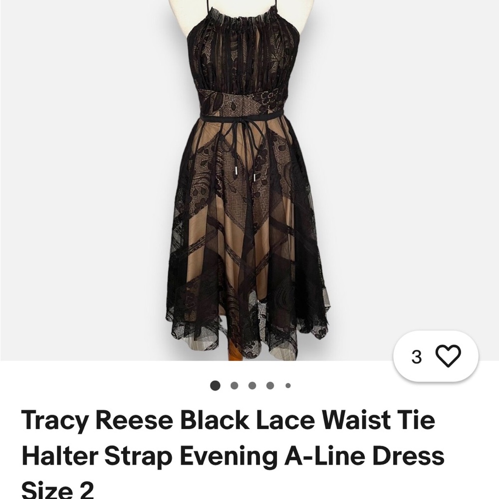 Tracy Reese Black Tan Halter Midi Dress